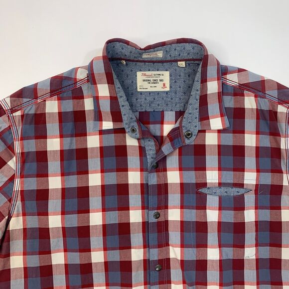 7 Diamonds Shirt Mens XXL 2XL Red Cotton Plaid Short Sleeve Snap Button Western - Picture 3 of 10
